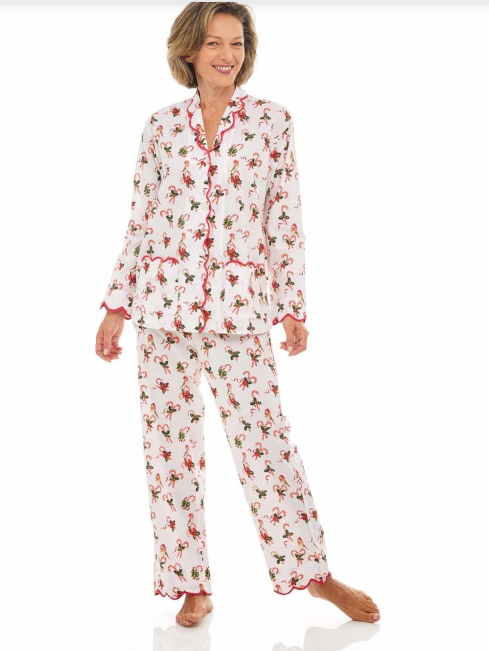 Heidi Carey Candy Cane Scalloped Details Christmas 2 Piece Pajamas LARGE